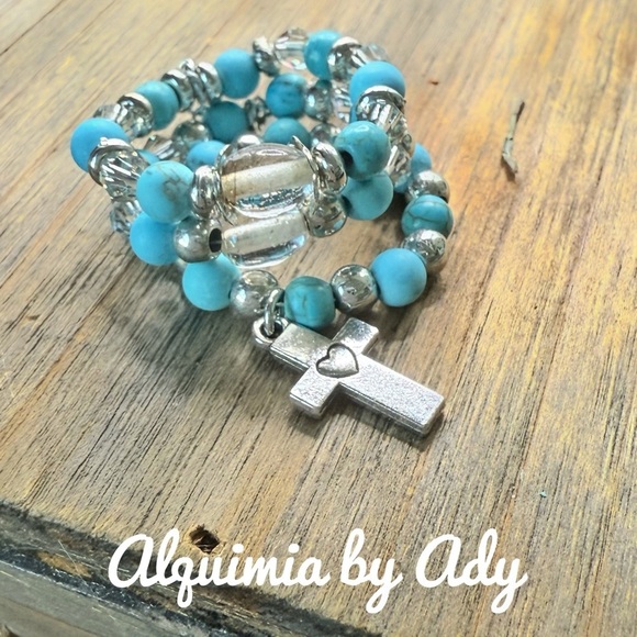 Elegant Blue turquoise beaded gemstones ring stack
